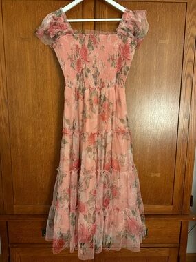 Baltic Born Pink Floral Tiered Dress with Puff Sleeves